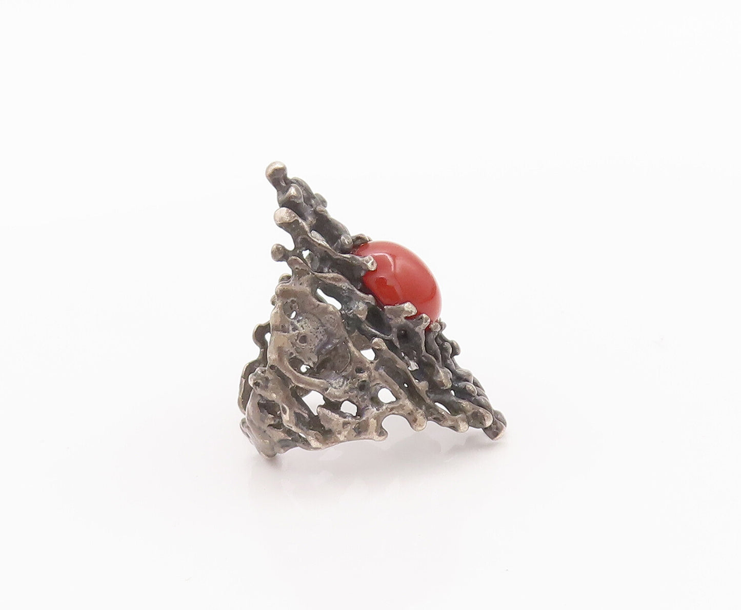 925 Sterling Silver Vintage Ring Carved Oval Carnelian Adjustable Sz 8.5 RG27717