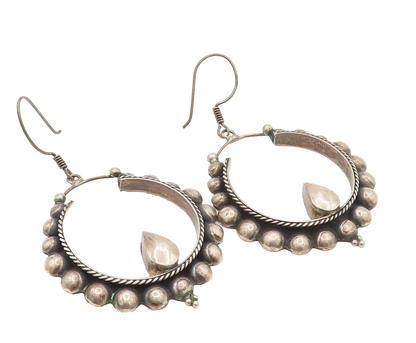 925 Sterling Silver  Vintage Beaded & Rope Twist Hoop Dangle Earrings  EG12361