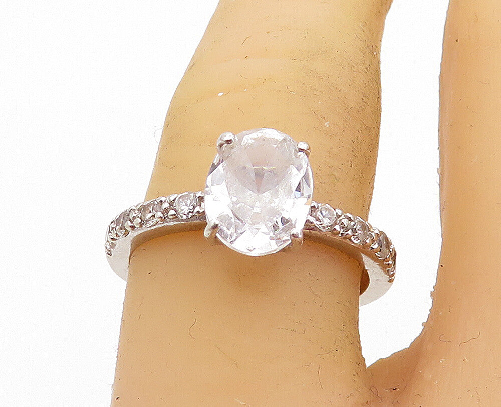 925 Sterling Silver Shiny White Topaz Solitaire With Accents Ring Sz 7 RG7590
