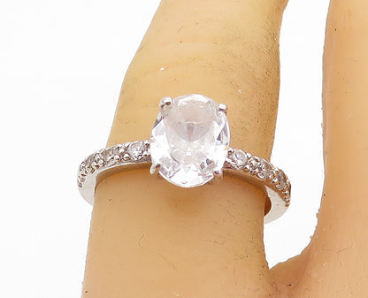 925 Sterling Silver Shiny White Topaz Solitaire With Accents Ring Sz 7 RG7590