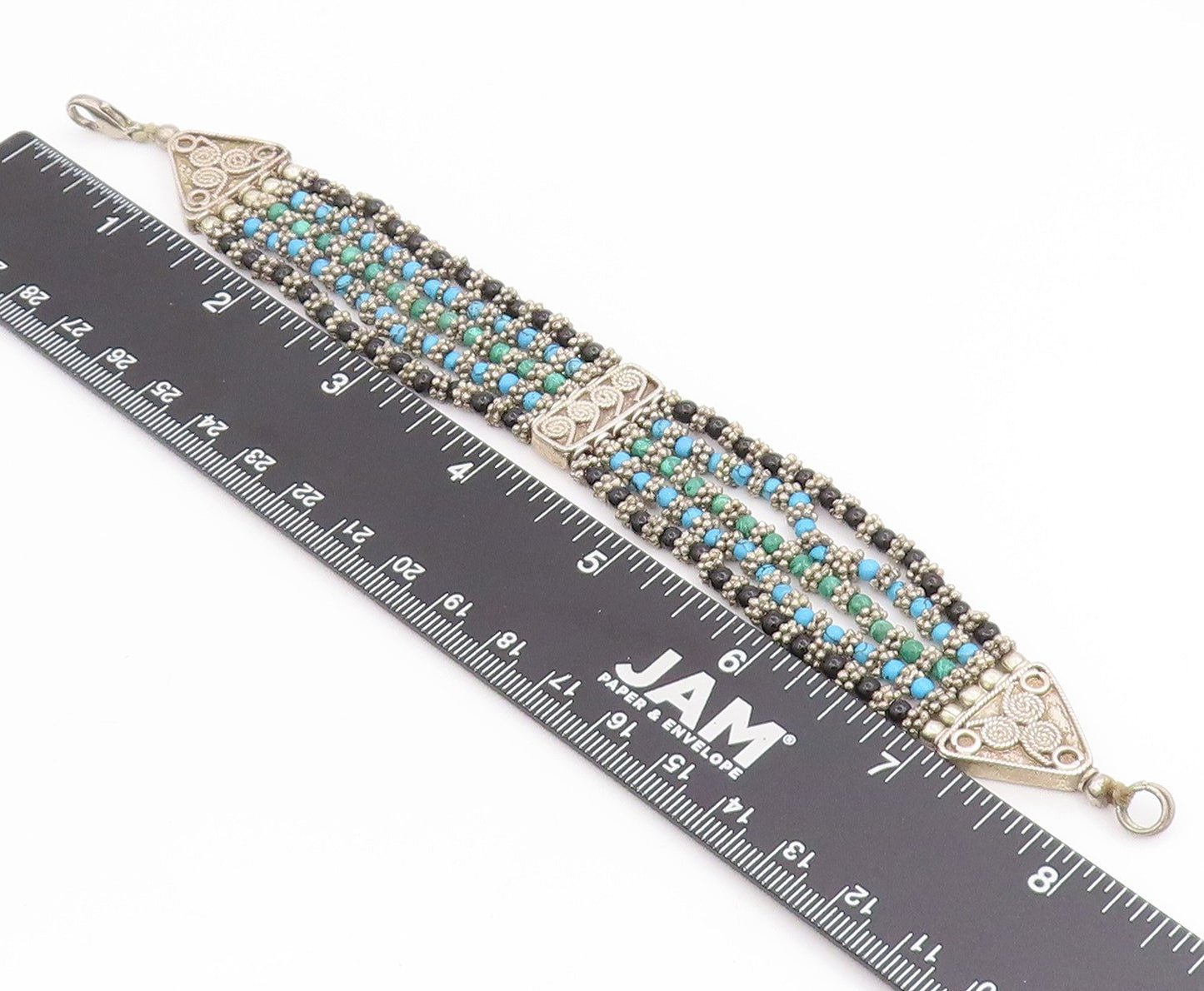 925 Sterling Silver Vintage Bracelet Multi Gemstone Beads Bohemian Chain BT11708