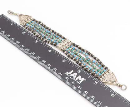 925 Sterling Silver Vintage Bracelet Multi Gemstone Beads Bohemian Chain BT11708
