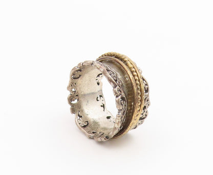 925 Sterling Silver Vintage Ring OR PAZ ISRAEL two Tone Spinner  Sz 6.5  RG36766