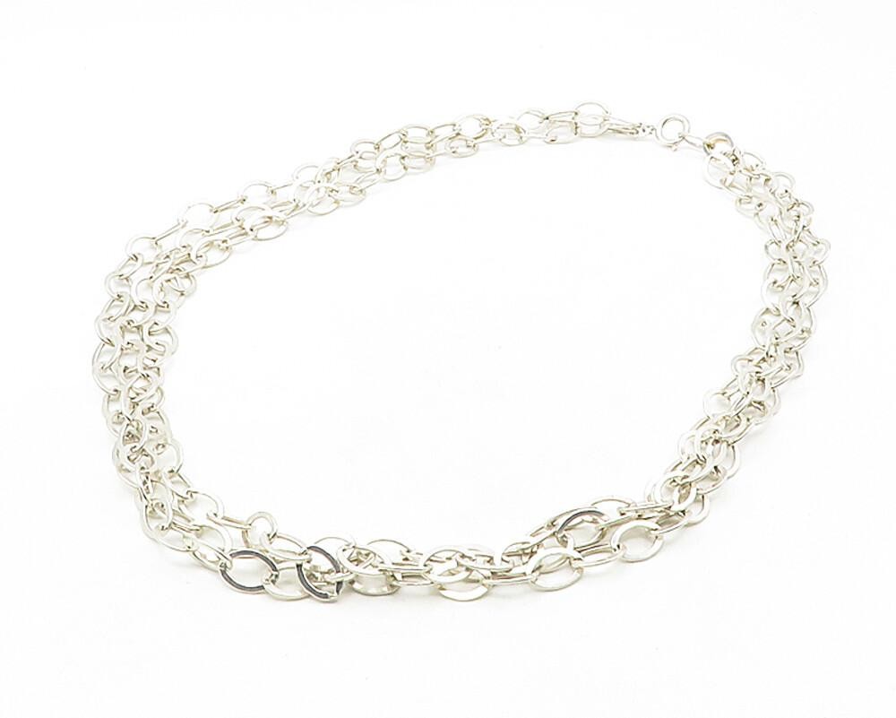 925 Sterling Silver  Vintage Shiny Minimalist Oval Link Chain Necklace  NE1786