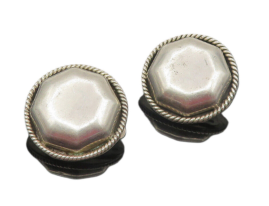 MEXICO 925 Sterling Silver  Vintage Button Twist Non Pierce Earrings  EG6118