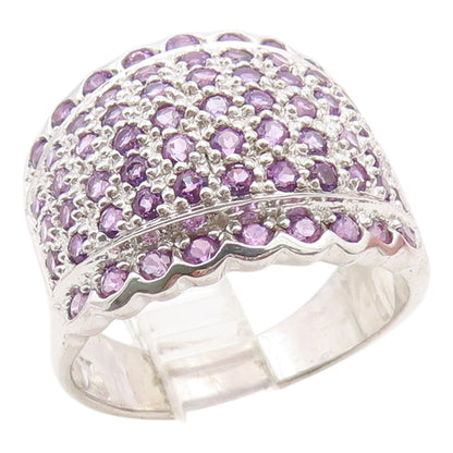 925 Sterling Silver Vintage Ring Amethyst Wide Statement Band  Sz 9  RG36049