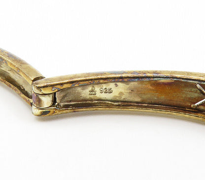 925 Sterling Silver  Vintage Genuine Diamonds 2 Tone Bangle Bracelet  BT6284