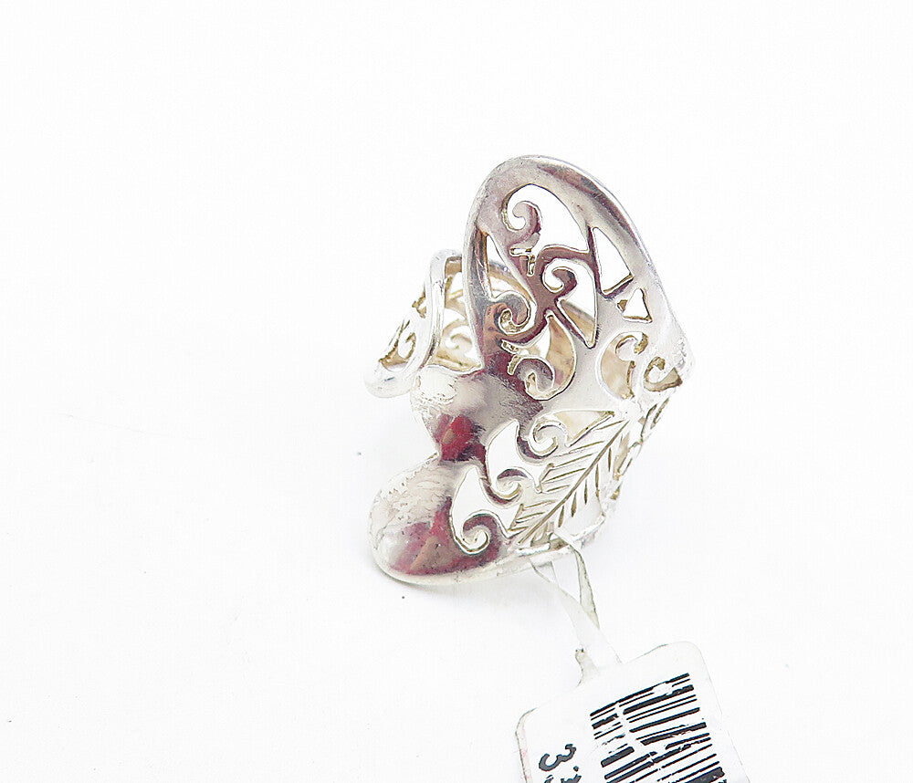 925 Sterling Silver Polished Swirl Floral Leaf Vine Bypass Ring Sz 6 RG6869