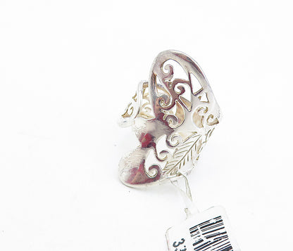 925 Sterling Silver Polished Swirl Floral Leaf Vine Bypass Ring Sz 6 RG6869