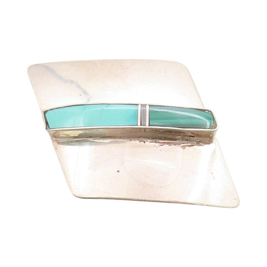 925 Sterling Silver Vintage Brooch NAVAJO Geometric Gemstone Inlay  BP11754