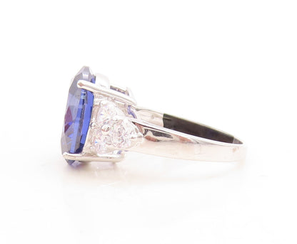 925 Sterling Silver Vintage Ring Round Cut Sapphire Beaded CZ  Sz 7  RG30106