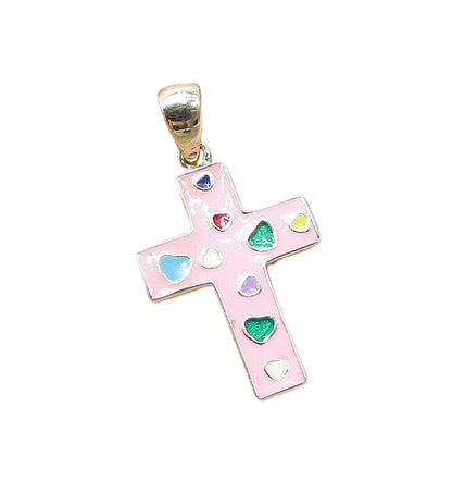Gold Over 925 Sterling Silver Love Hearts Enamel Cross Drop Pendant PT1198
