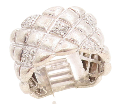 925 Sterling Silver Vintage Ring Real Diamonds Quilted Dome Band Sz 8.5 RG35742