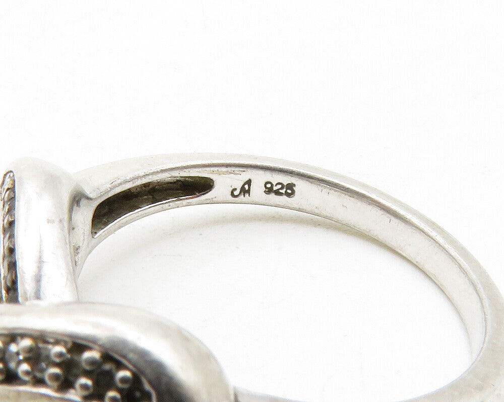 925 Silver  Vintage Genuine Black & White Diamonds Band Ring Sz 7  RG13644