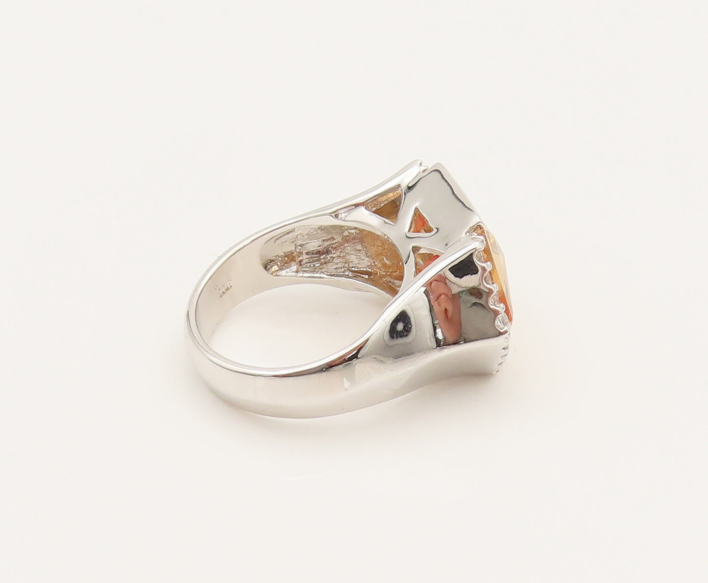 925 Silver  Vintage Hexagon Citrine & Cubic Zirconia Ring Sz 10  RG26344