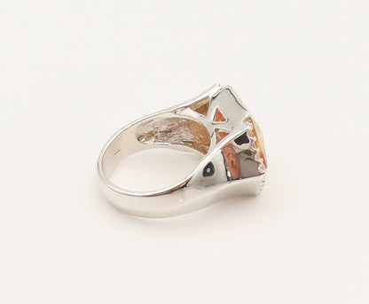 925 Silver  Vintage Hexagon Citrine & Cubic Zirconia Ring Sz 10  RG26344