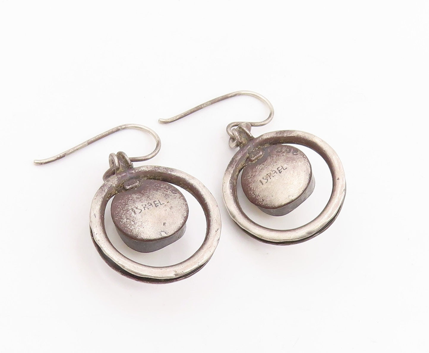 925 Sterling Silver Vintage Earrings ISRAEL Pearl Open Circle Dangle  EG14090