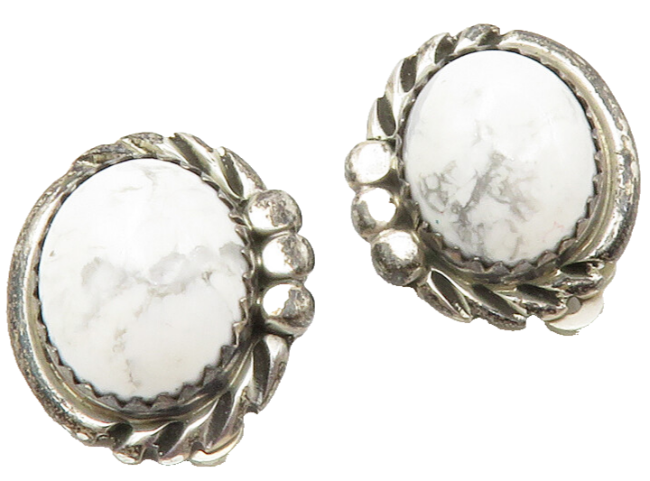 NAVAJO 925 Sterling Silver  Vintage Howlite Non Pierce Earrings  EG6471