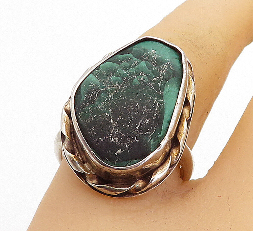 925 Sterling Silver  Vintage Malachite Twist Cocktail Ring Sz 8.5  RG4901