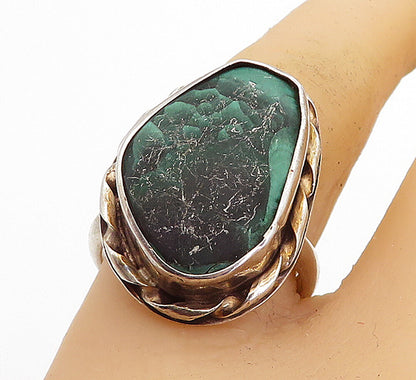925 Sterling Silver  Vintage Malachite Twist Cocktail Ring Sz 8.5  RG4901