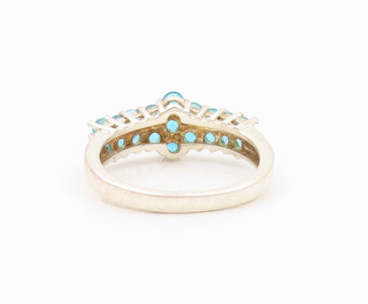 925 Sterling Silver Vintage Ring Round Blue Topaz Flower Band Inlay Sz 6 RG31924