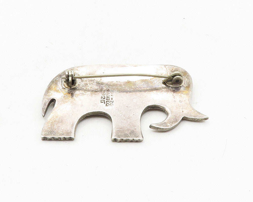 MEXICO 925 Silver  Vintage Abalone & Black Onyx Elephant Brooch Pin  BP3969