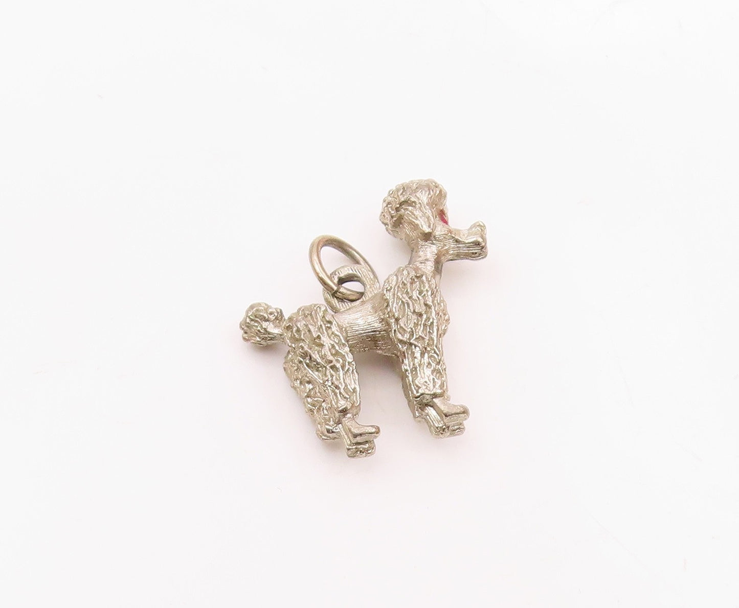 925 Sterling Silver  Vintage Garnet Eyes Poodle Dog Motif Pendant  PT19819