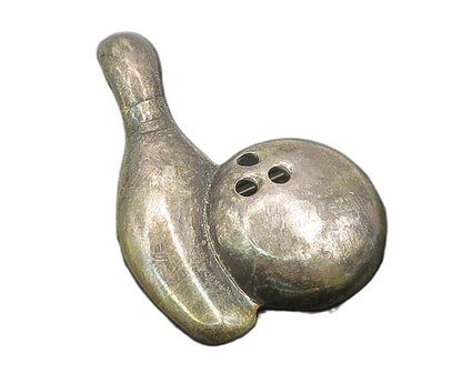 925 Sterling Silver  Vintage Dark Tone Bowling Ball & Pin Brooch Pin  BP7088