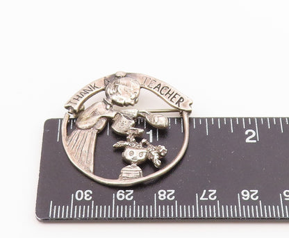 MEINK 925 Sterling Silver  Vintage Dark Tone Thank A Teacher Brooch Pin BP3311