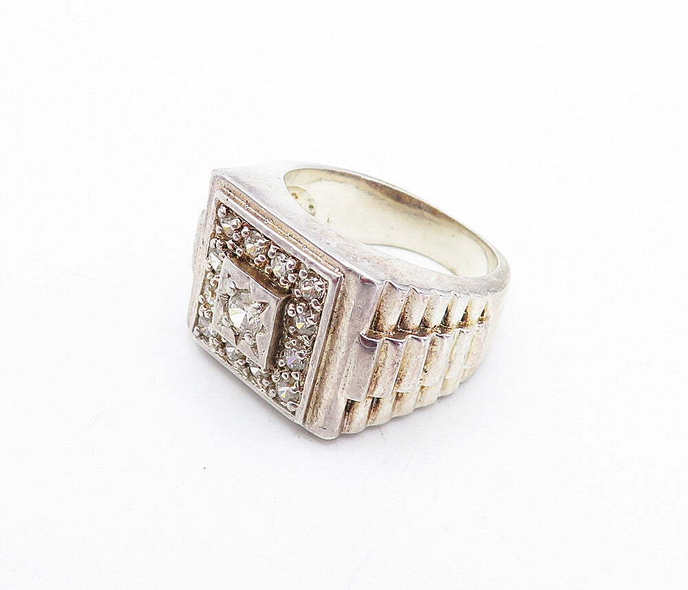 925 Sterling Silver  Vintage Cubic Zirconia Square Cocktail Ring Sz 9  RG3735