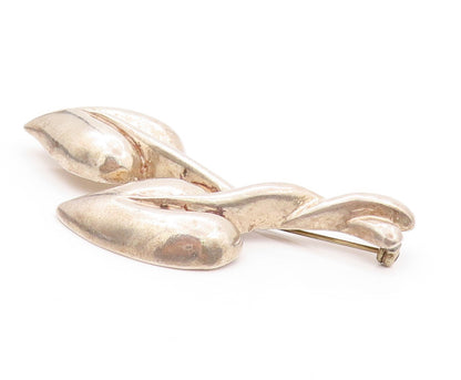 925 Sterling Silver Vintage Brooch Modernist Interwind Carved Leaves  BP11528