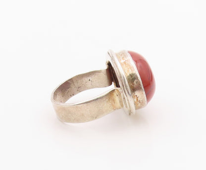 925 Sterling Silver Vintage Ring Chunky Cabochon Carnelian Band  Sz 6  RG36263