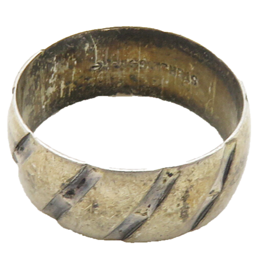 925 Sterling Silver  Vintage Dark Tone Slanted Etched Band Ring Sz 7  RG9903