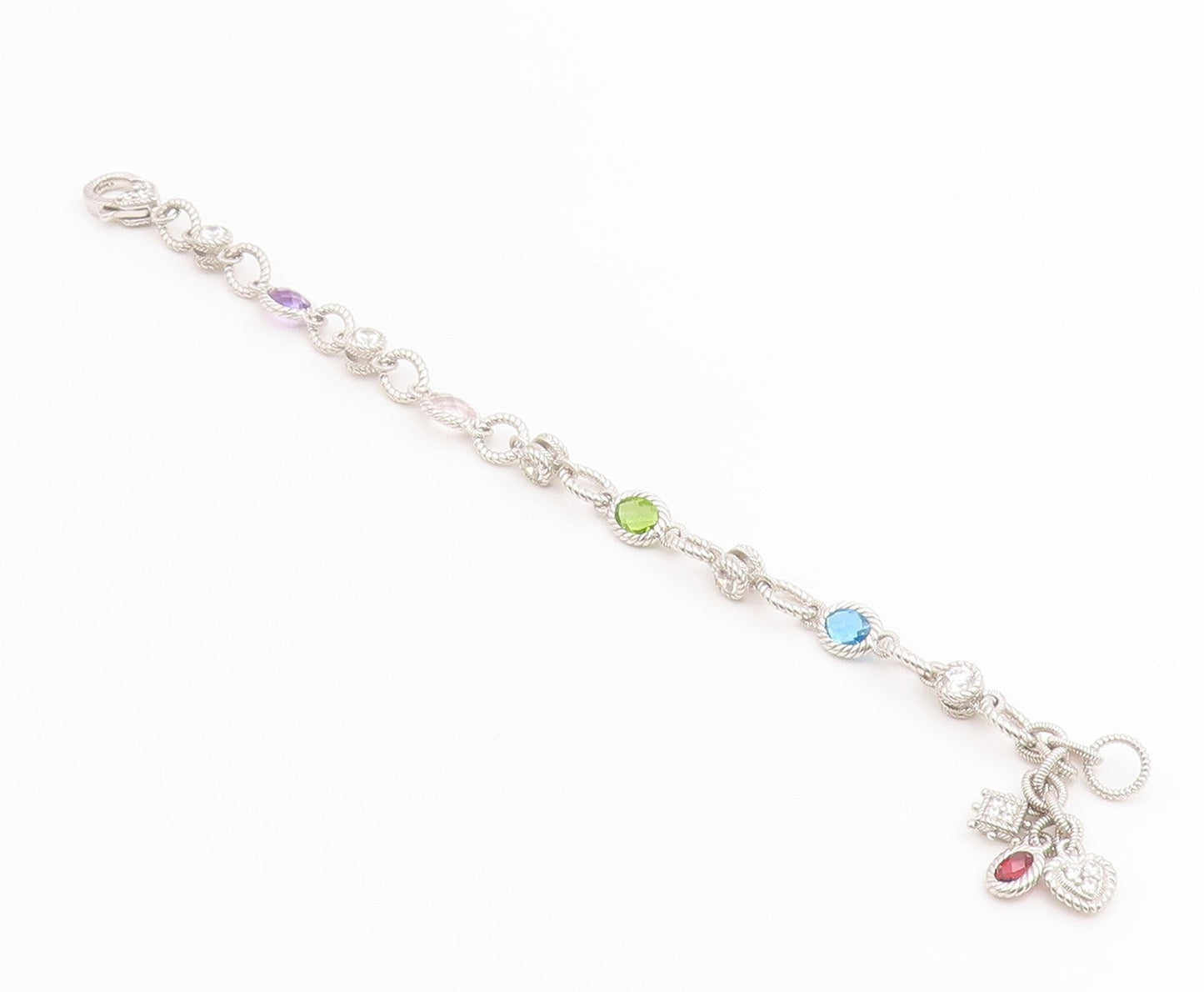 925 Sterling Silver Vintage Bracelet JUDITH RIPKA Multi Gemstone Chain  BT12224