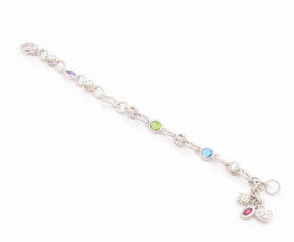 925 Sterling Silver Vintage Bracelet JUDITH RIPKA Multi Gemstone Chain  BT12224