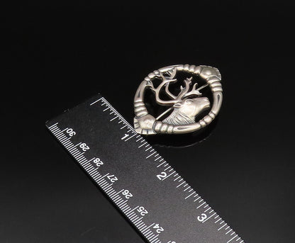 EUROPEAN 925 Silver  Vintage Antique Deer Head Cutout Brooch Pin  BP9879