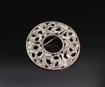 TINN NORWAY 925 Silver  Vintage Round Openwork Leaf Swirl Brooch Pin  BP9801