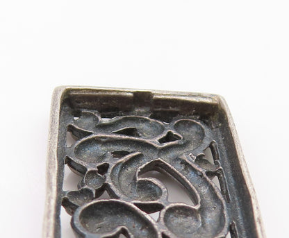 925 Sterling Silver Vintage Pendant Rectangular Open Scrollwork Charm  PT25918