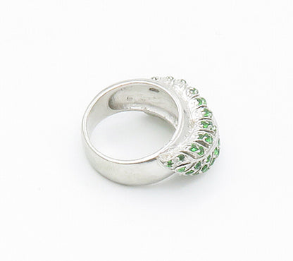 925 Sterling Silver  Green Topaz Floral Leaf Cocktail Ring Sz 6.5  RG14093
