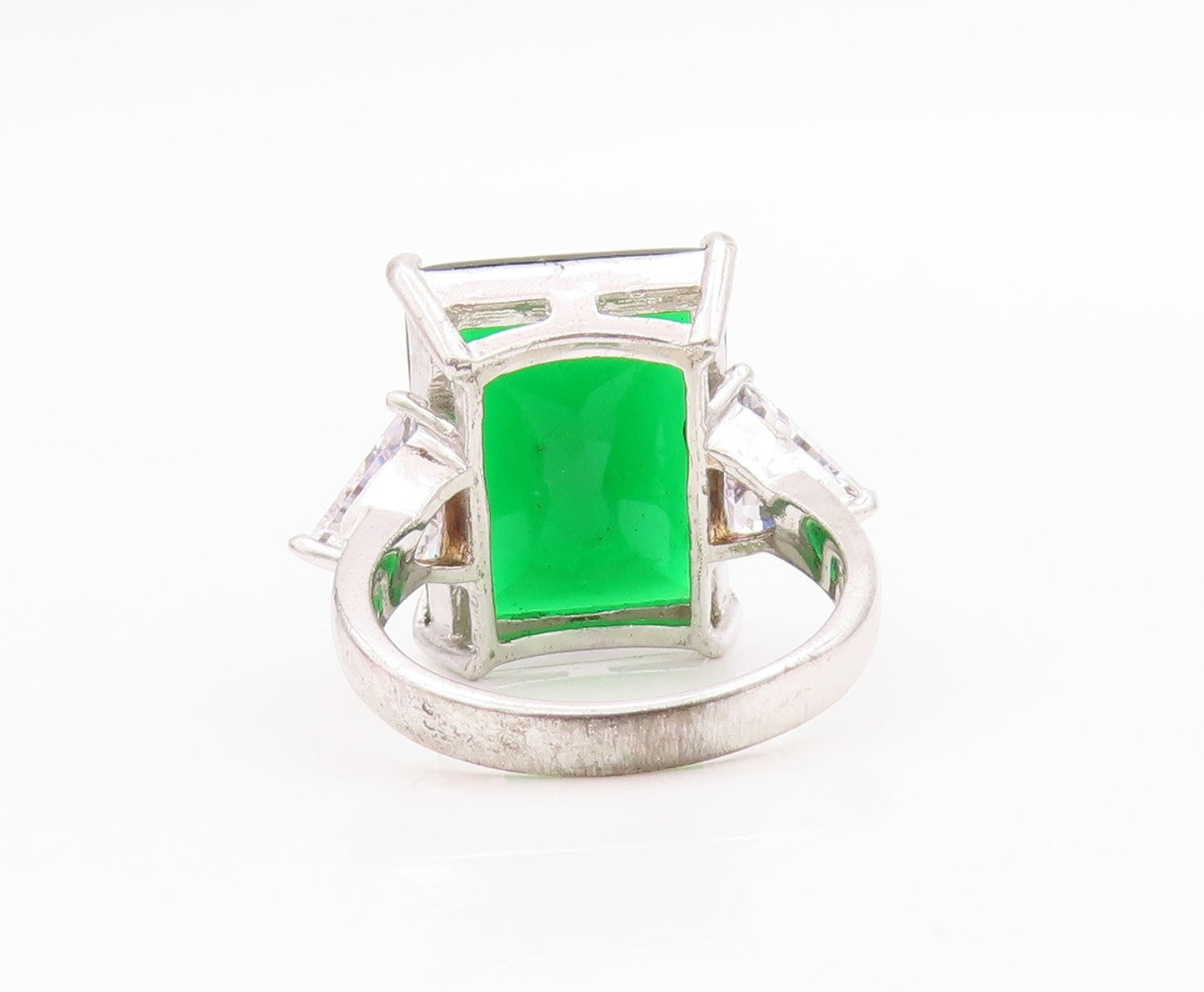 925 Sterling Silver Vintage Ring Rectangle Green & Triangle Cut CZ Sz 8  RG33196