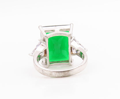 925 Sterling Silver Vintage Ring Rectangle Green & Triangle Cut CZ Sz 8  RG33196