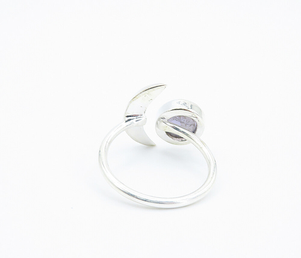 925 Sterling Silver  Cabochon Cut Amethyst Crescent Moon Band Ring Sz 8 RG8148