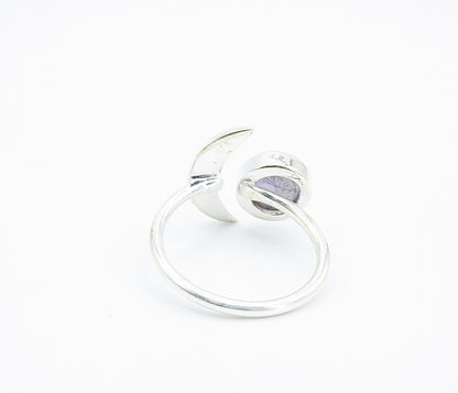 925 Sterling Silver  Cabochon Cut Amethyst Crescent Moon Band Ring Sz 8 RG8148