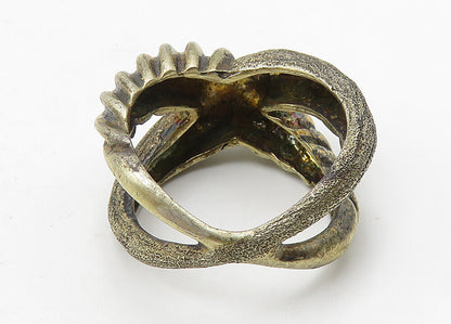 925 Sterling Silver  Vintage Dark Tone Crossover Design Band Ring Sz 5 RG10426
