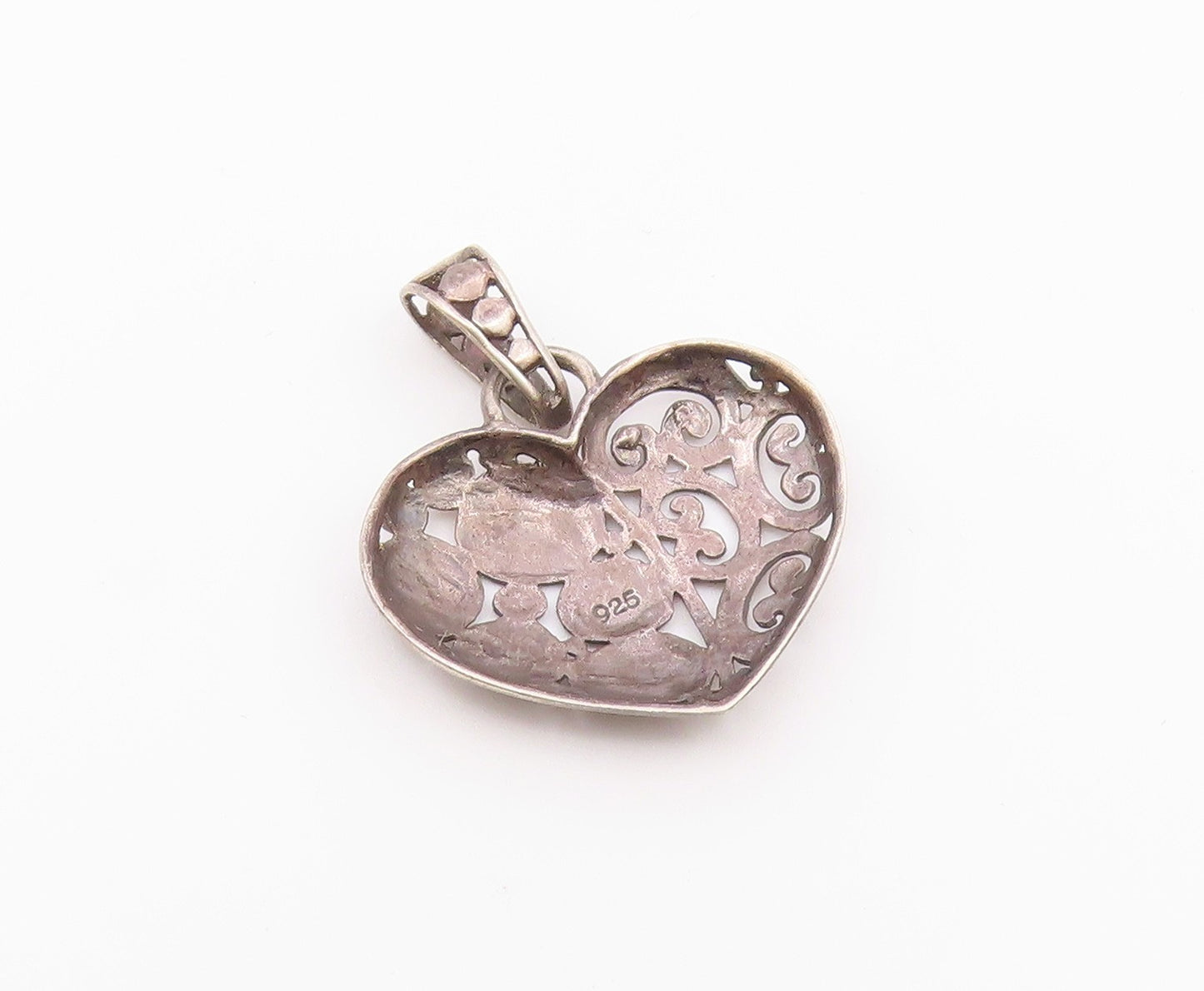 925 Sterling Silver  Vintage Dark Tone Pretzel Love Heart Pendant  PT16121