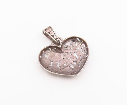 925 Sterling Silver  Vintage Dark Tone Pretzel Love Heart Pendant  PT16121