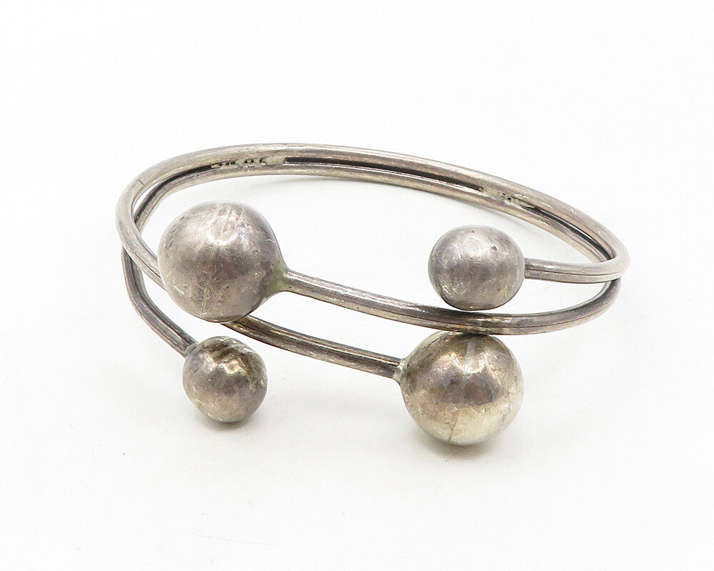 925 Sterling Silver  Vintage Dark Tone Smooth Spheres Bangle Bracelet  BT4320