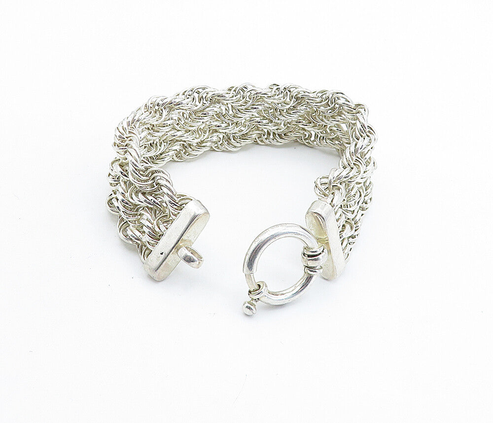 925 Sterling Silver Polished Interlaced Twist Flat Chain Bracelet BT2229