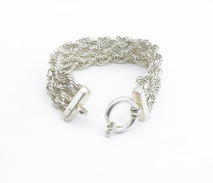 925 Sterling Silver Polished Interlaced Twist Flat Chain Bracelet BT2229