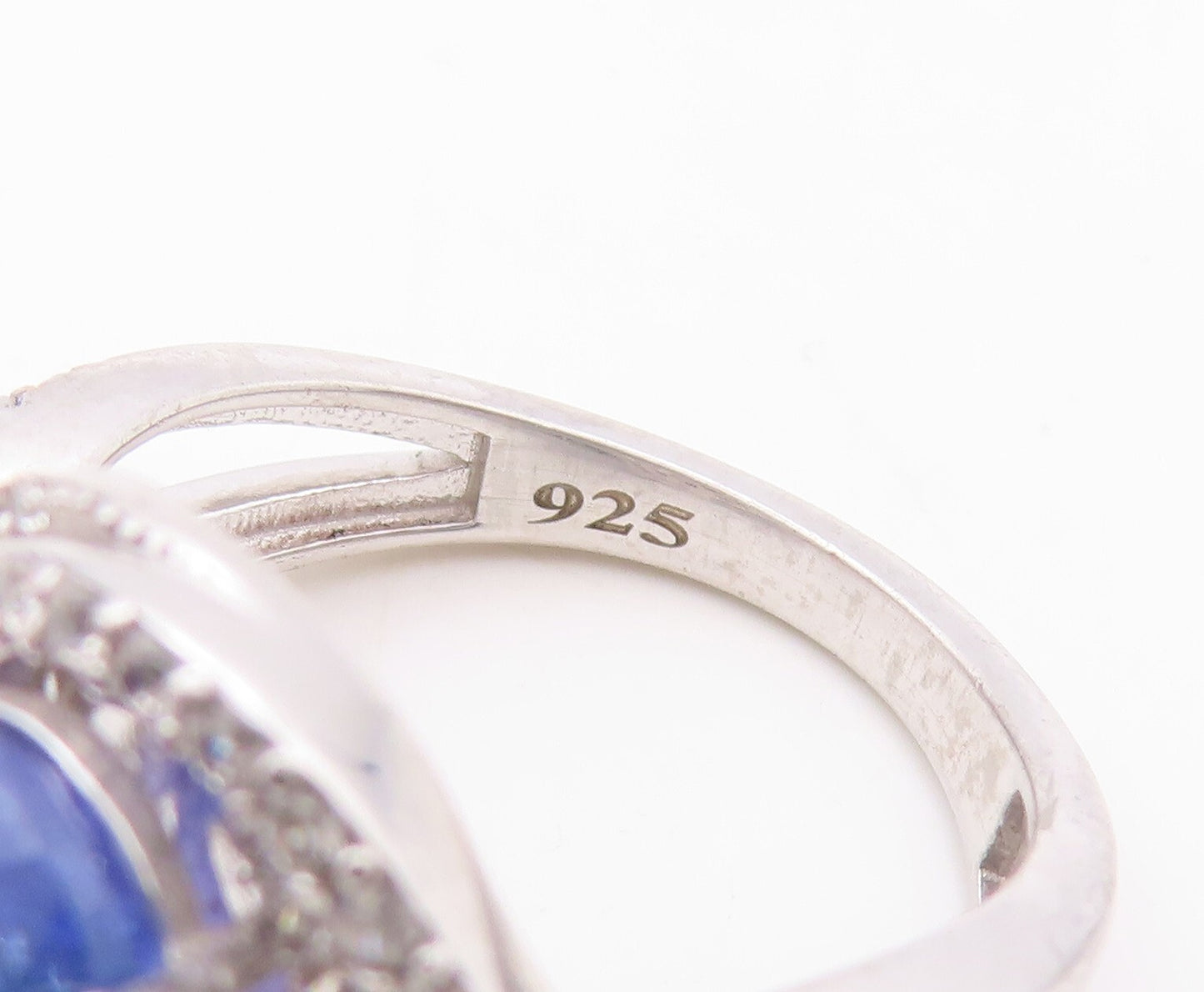 925 Sterling Silver Vintage Ring Designer Cutout Sapphire & CZ   Sz 8  RG30923
